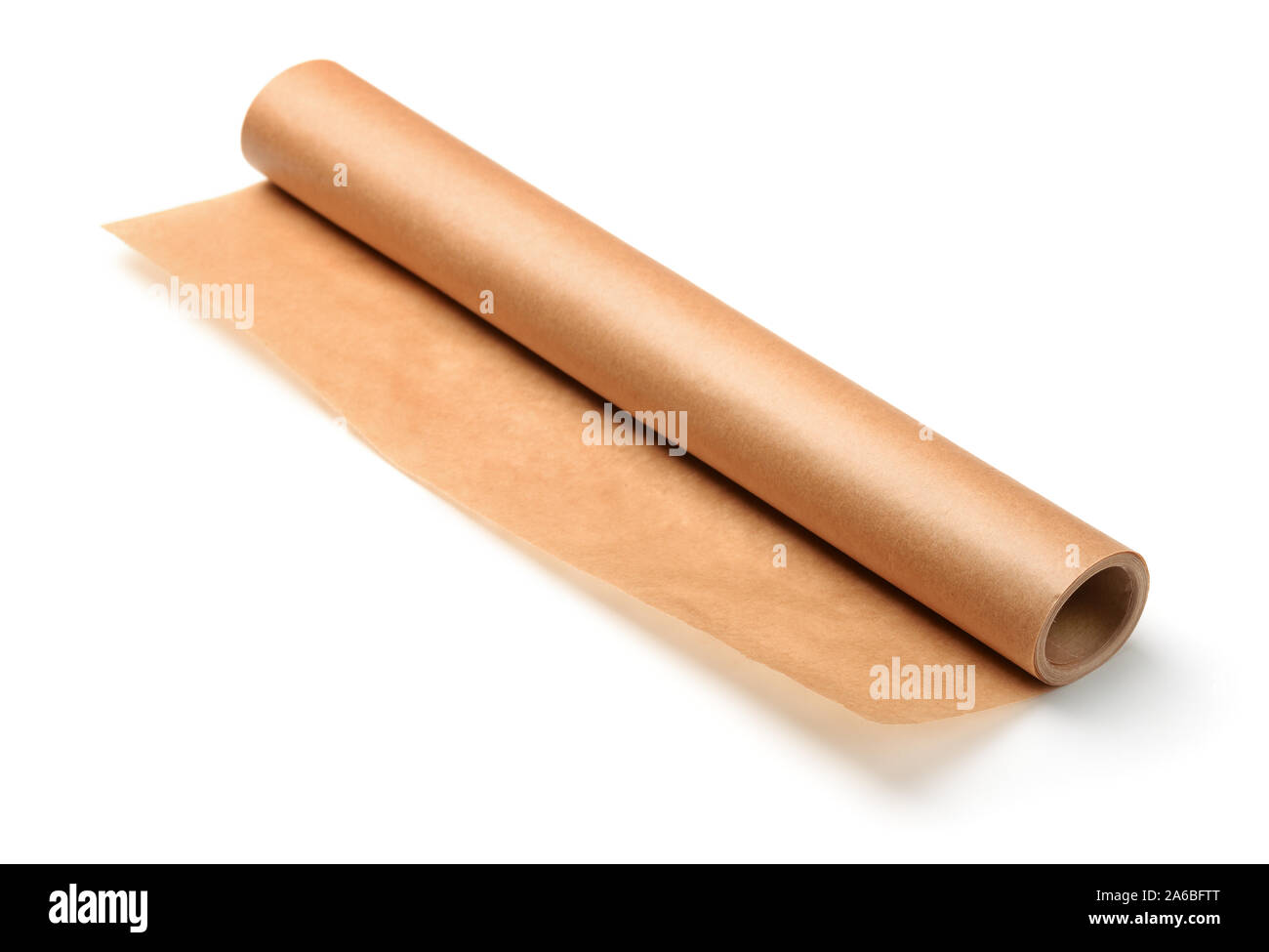 Roll of brown baking parchment paper isolated on white Stock Photo