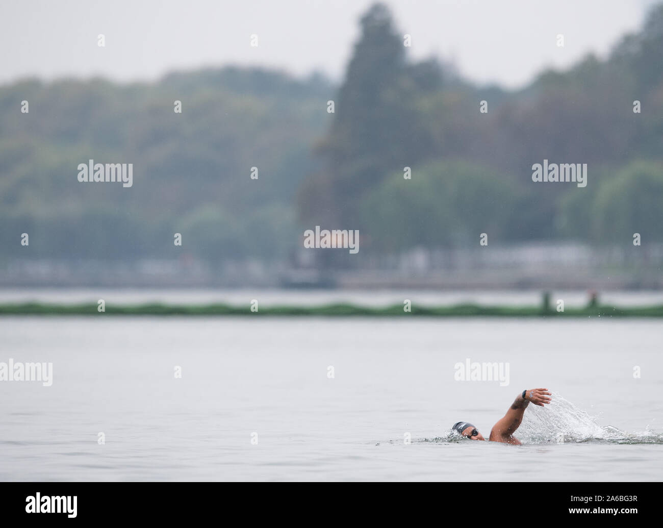 Wuhan, China. 25th Oct, 2019. Ana Marcela of Brazil competes during the women's 5km of open water at the 7th CISM Military World Games in Wuhan, capital of central China, Oct. 25, 2019. Credit: Xiao Yijiu/Xinhua/Alamy Live News Stock Photo