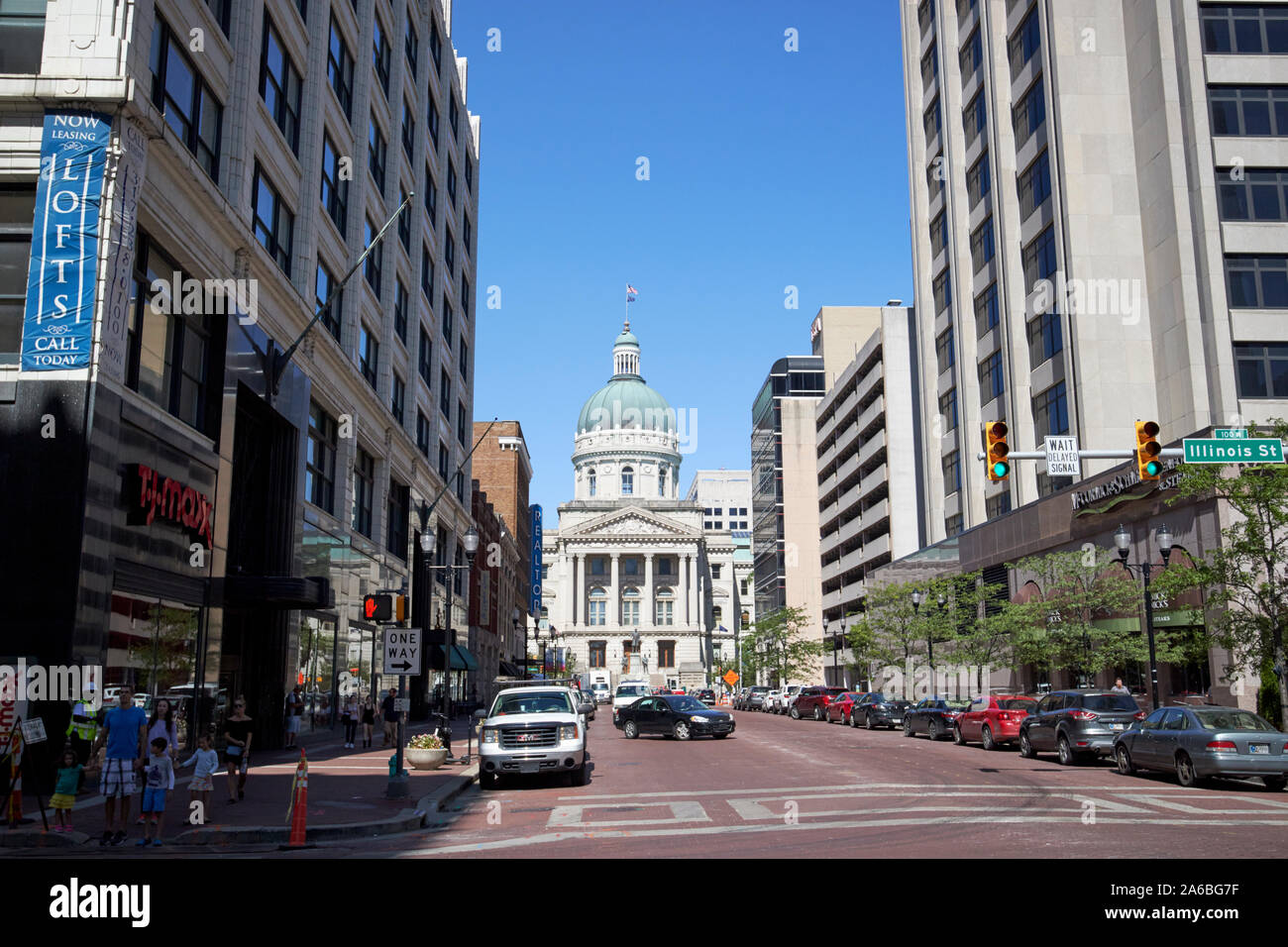 west market street and indiana statehouse state capitol building indianapolis indiana USA Stock