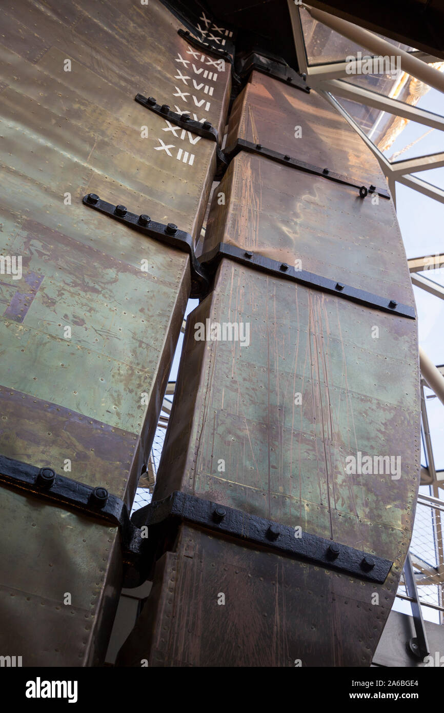 Ship rudder with skin sheathing of brass alloy metal made from copper ...