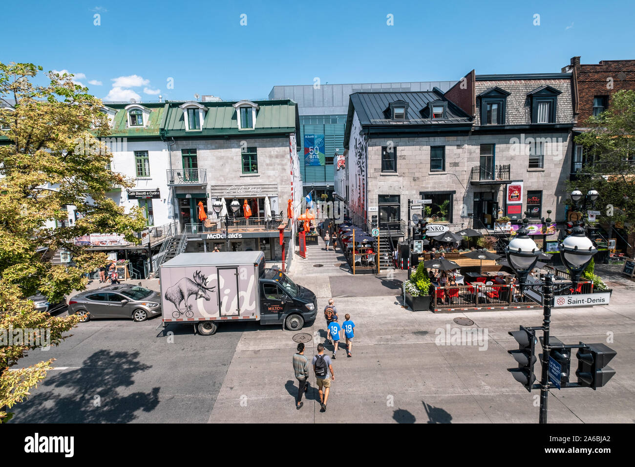 Saint Denis street, a very busy street whith restaurants and pubs. Montreal. Stock Photo