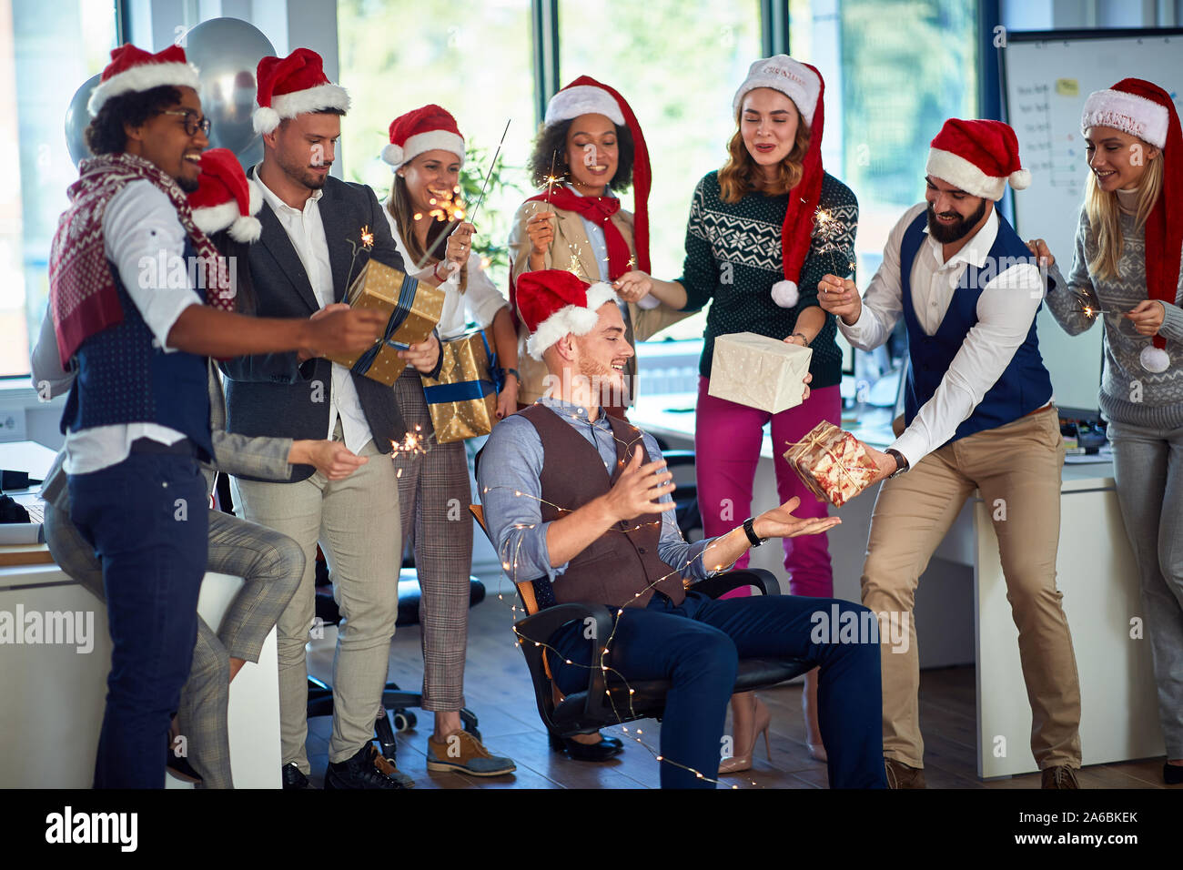office workers celebrating winter 
