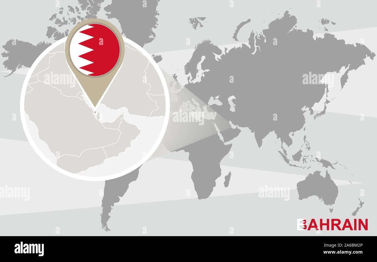 World Map With Magnified Bahrain Bahrain Flag And Map Stock Vector World Map With Magnified Bahrain Bahrain Flag And Map 2A6BM2P