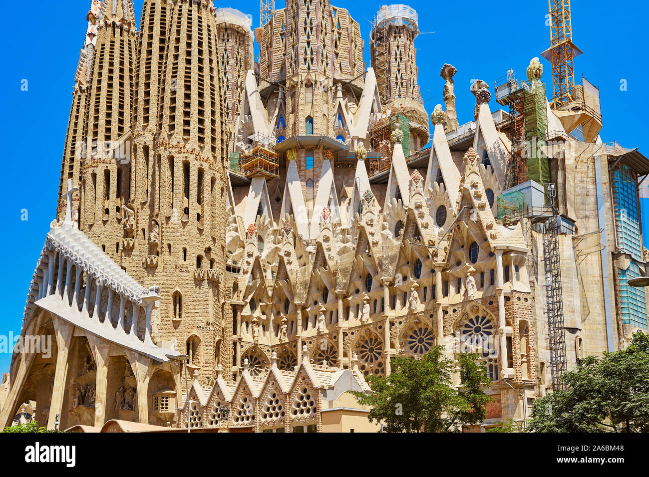 Sagrada Familia church exterior by Antoni Gaudi in Barcelona. Church of the Holy Family. Stock Photo