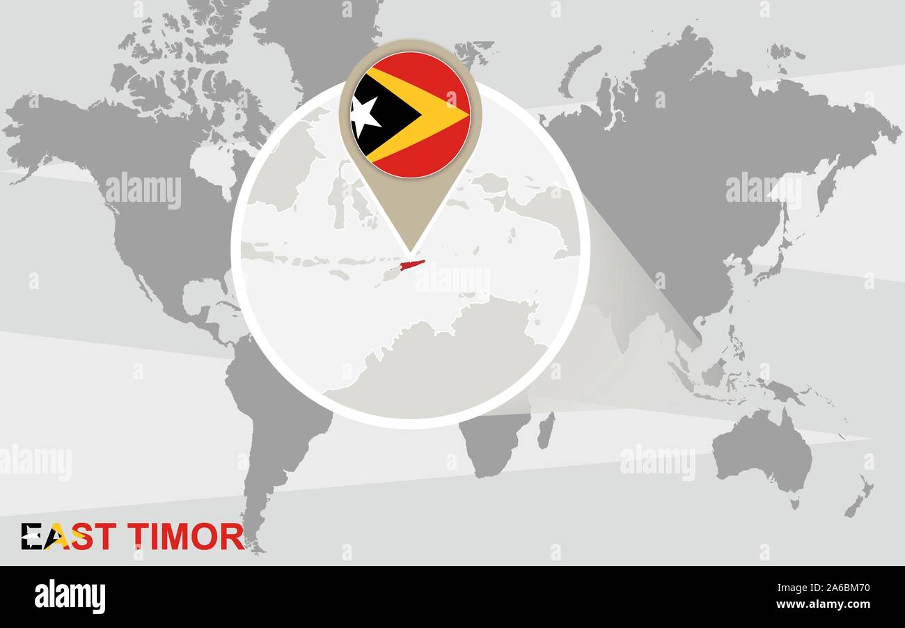 World Map With Magnified East Timor East Timor Flag And Map Stock World Map With Magnified East Timor East Timor Flag And Map 2A6BM70 