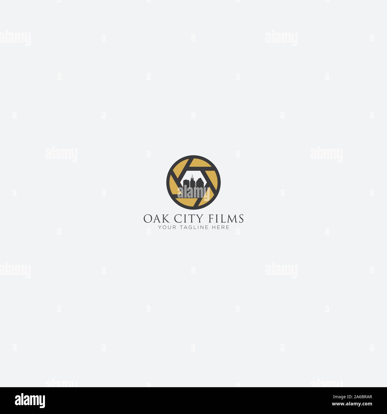 Gold and black Oak City Film Logo Design studio Stock Vector