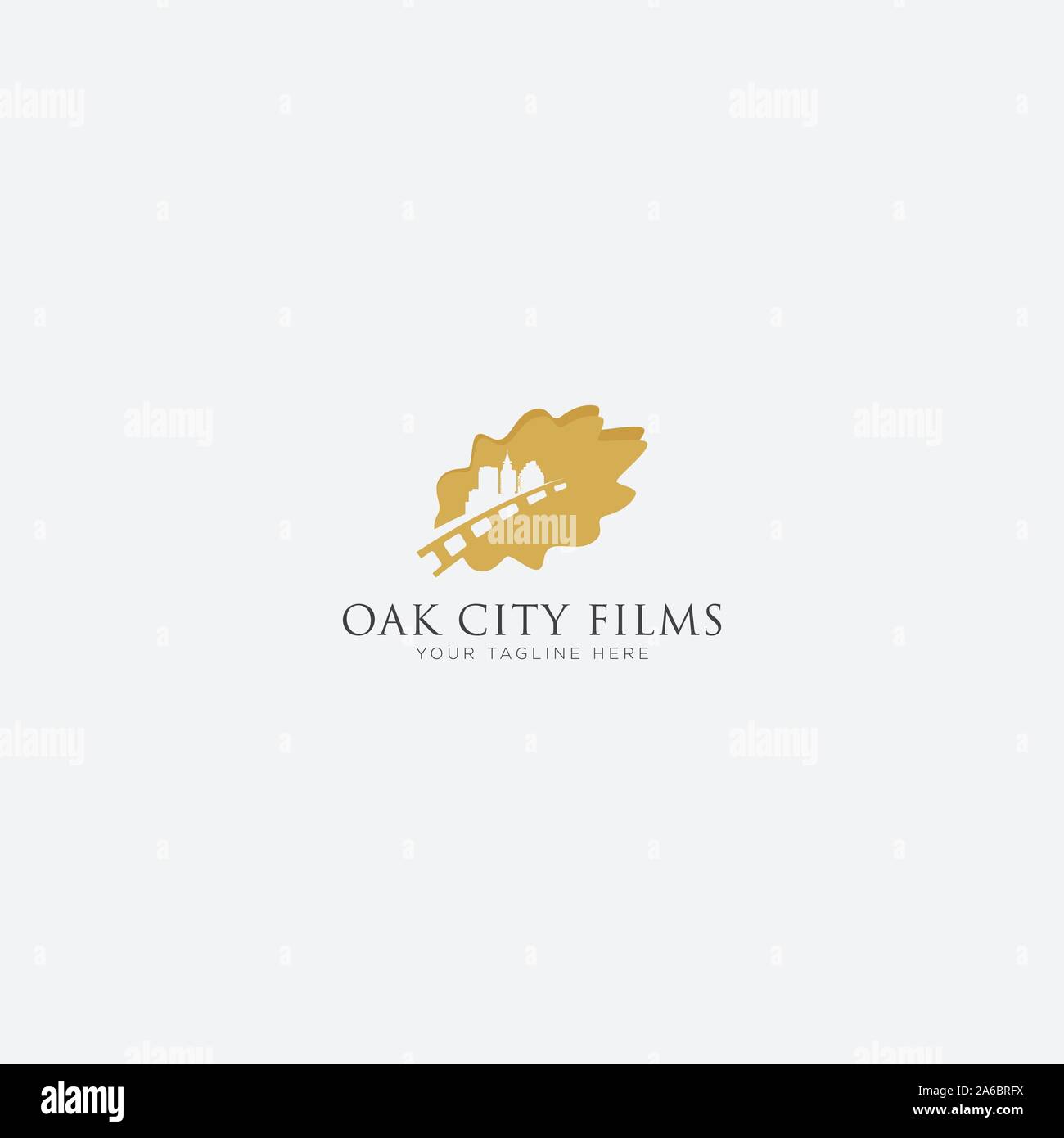 Gold and black Oak City Film Logo Design studio Stock Vector