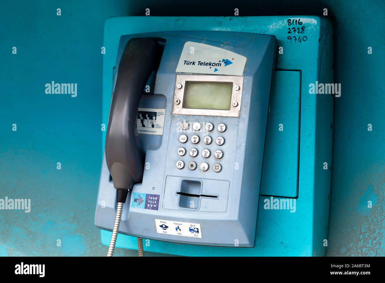 Landline public telephone urban communications booth Turkey Stock Photo