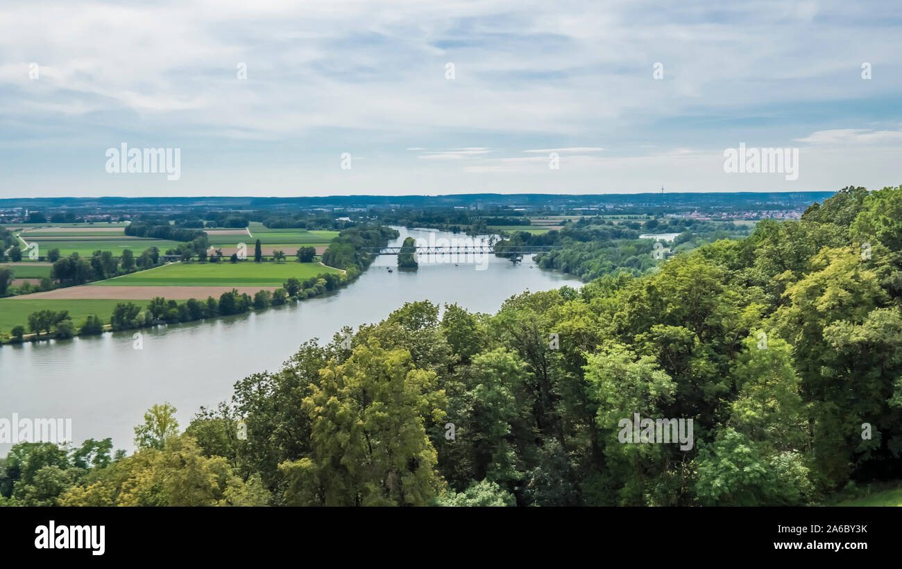 Regensburg 2019. Overview of the danube with the surrounding lands. August 2019 in Regensburg. Stock Photo