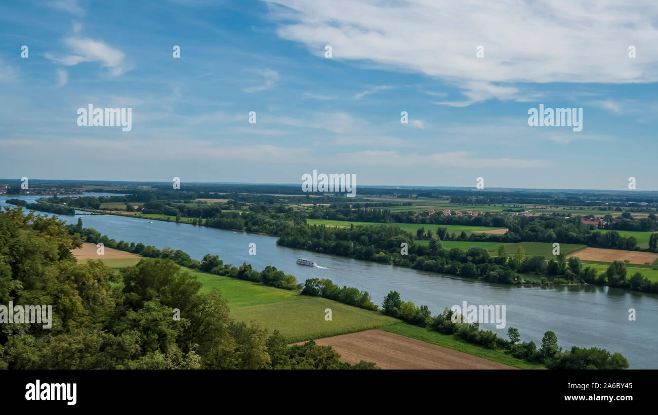 Regensburg 2019. Overview of the danube with the surrounding lands. August 2019 in Regensburg. Stock Photo