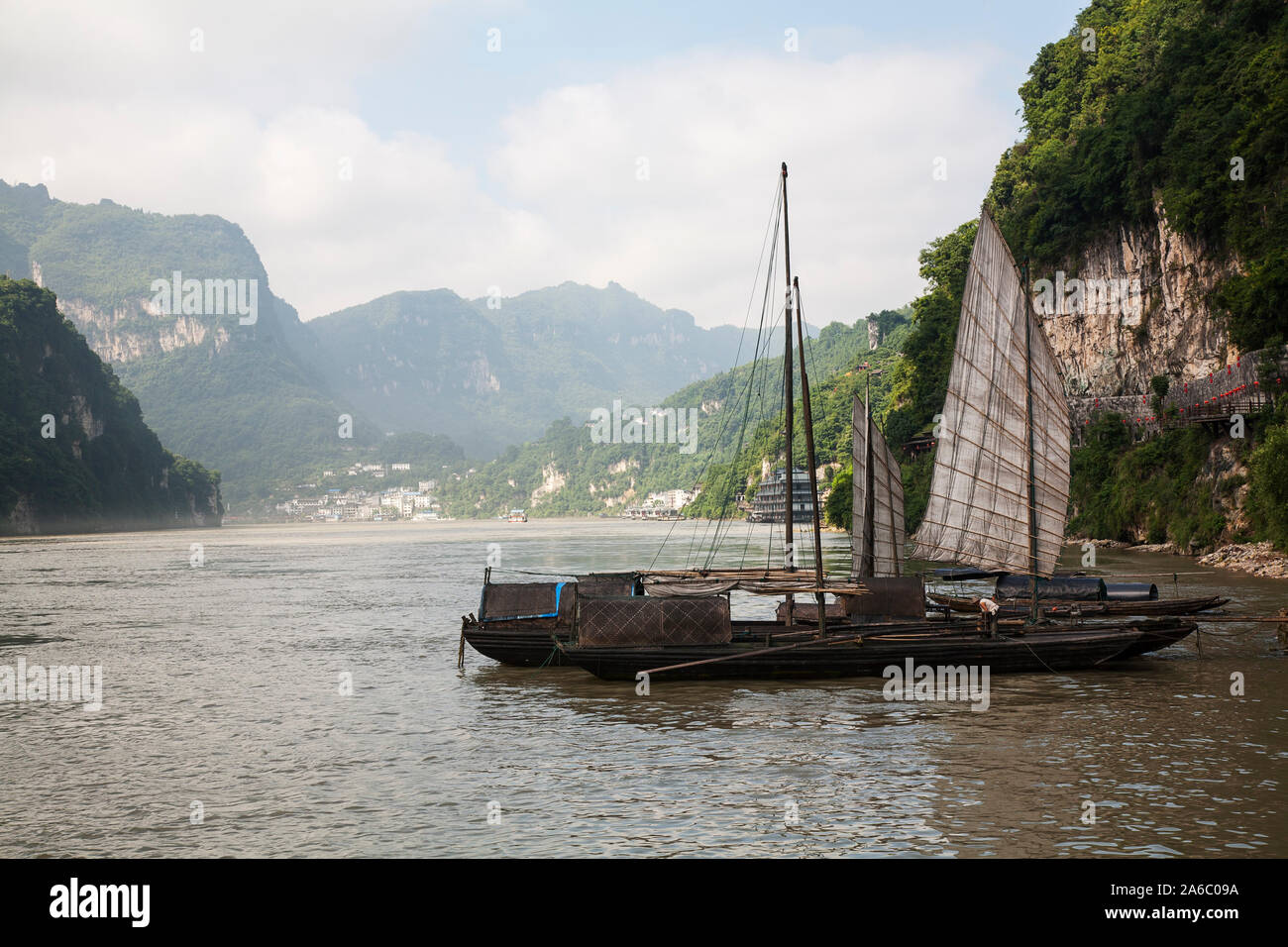 Traditional Chinese Junk boat at Tribe of The Three on Yangtze