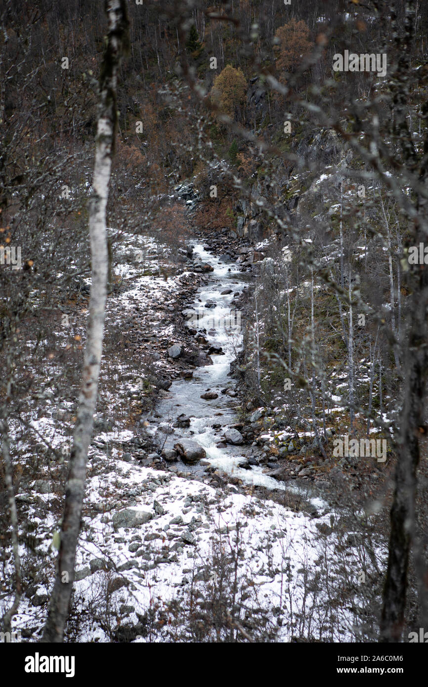 a mountain river in winter, autumn, creek Stock Photo