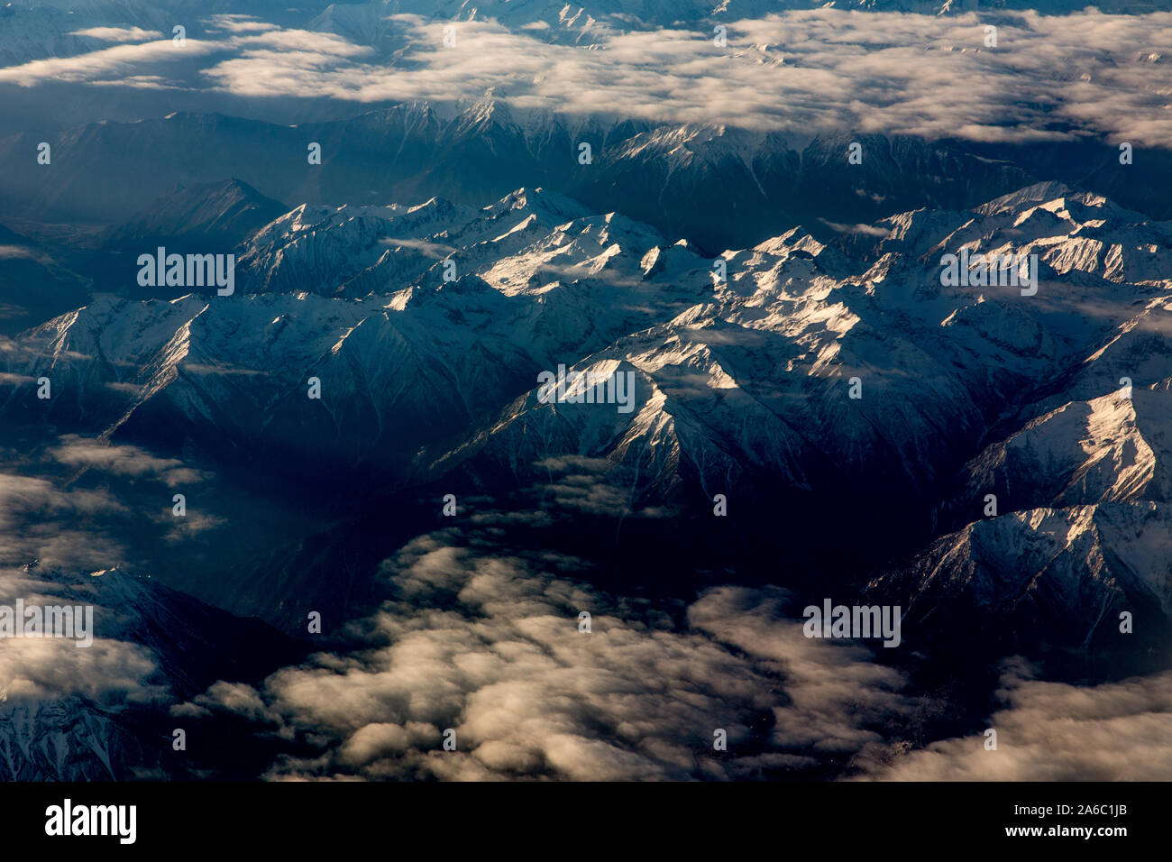 Aerial photograph on a flight from Chengdu, China to Lhasa, Tibet of the Hengduan Mountains in the region historically called the Kham. Stock Photo