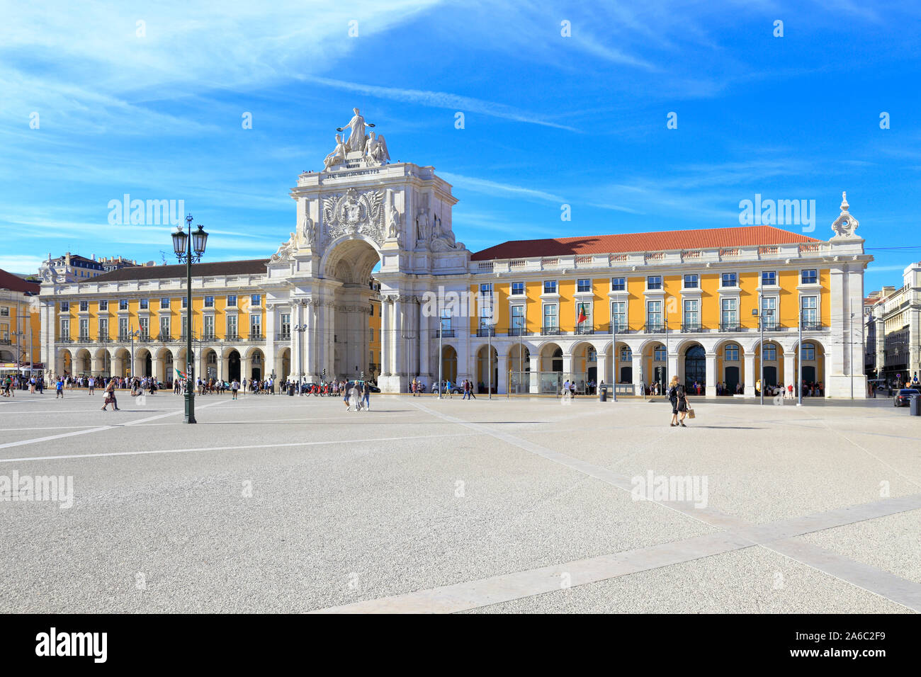 Arco da Rua Augusta ornate triumphal arch in Parca do Comercio, Lisbon, Portugal. Stock Photo