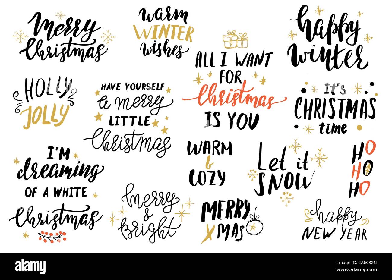 Set of Christmas hand lettering for cards or git tags Stock Vector