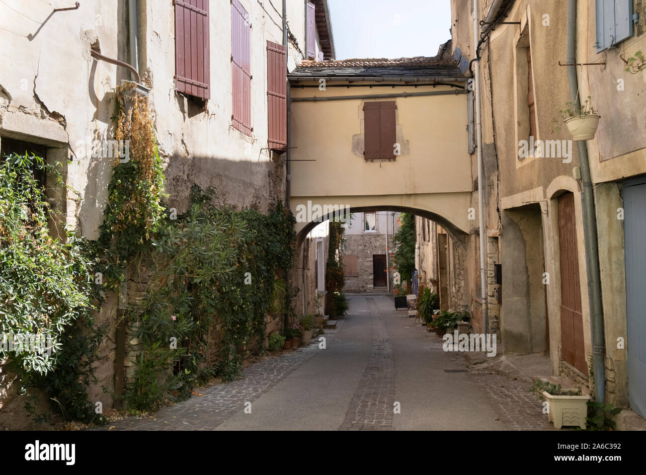 Medieval street in Olargues, Herault, France Stock Photo