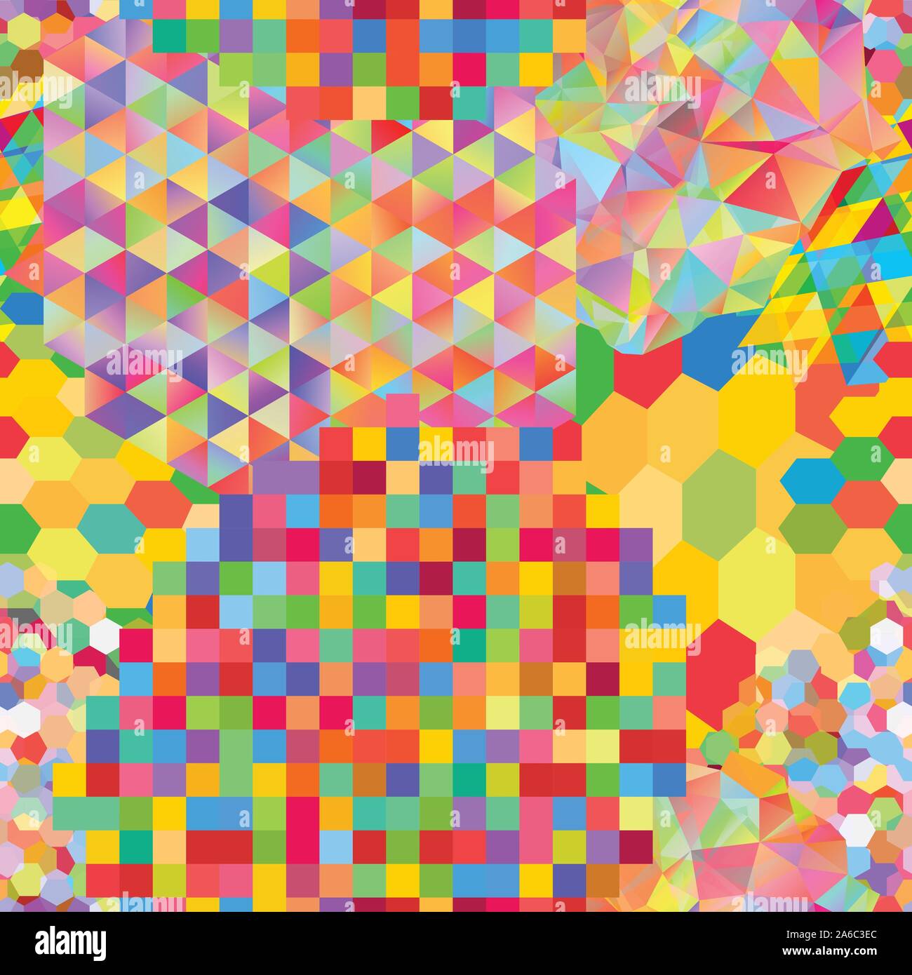 Seamless pattern with gainbow colored glitch styled bright messy shapes Stock Vector