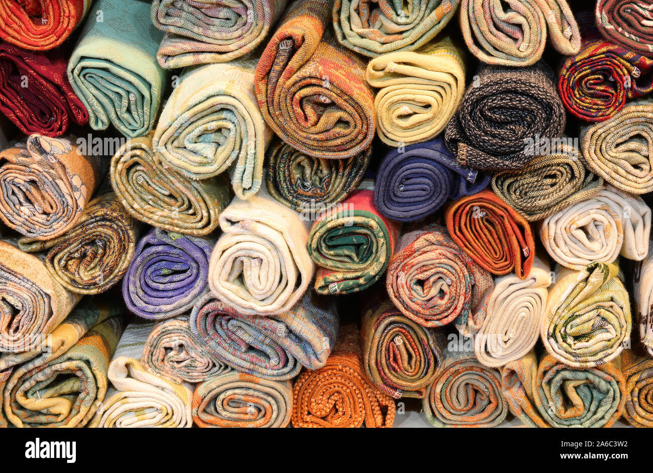 many rolls of cotton fabrics for sale Stock Photo Alamy