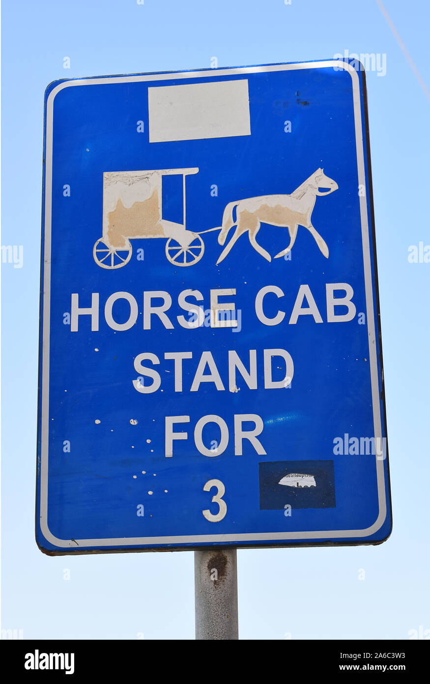 Traditional Blue Horse Cab (Karozzin) stand sign, Valletta, Malta Stock Photo