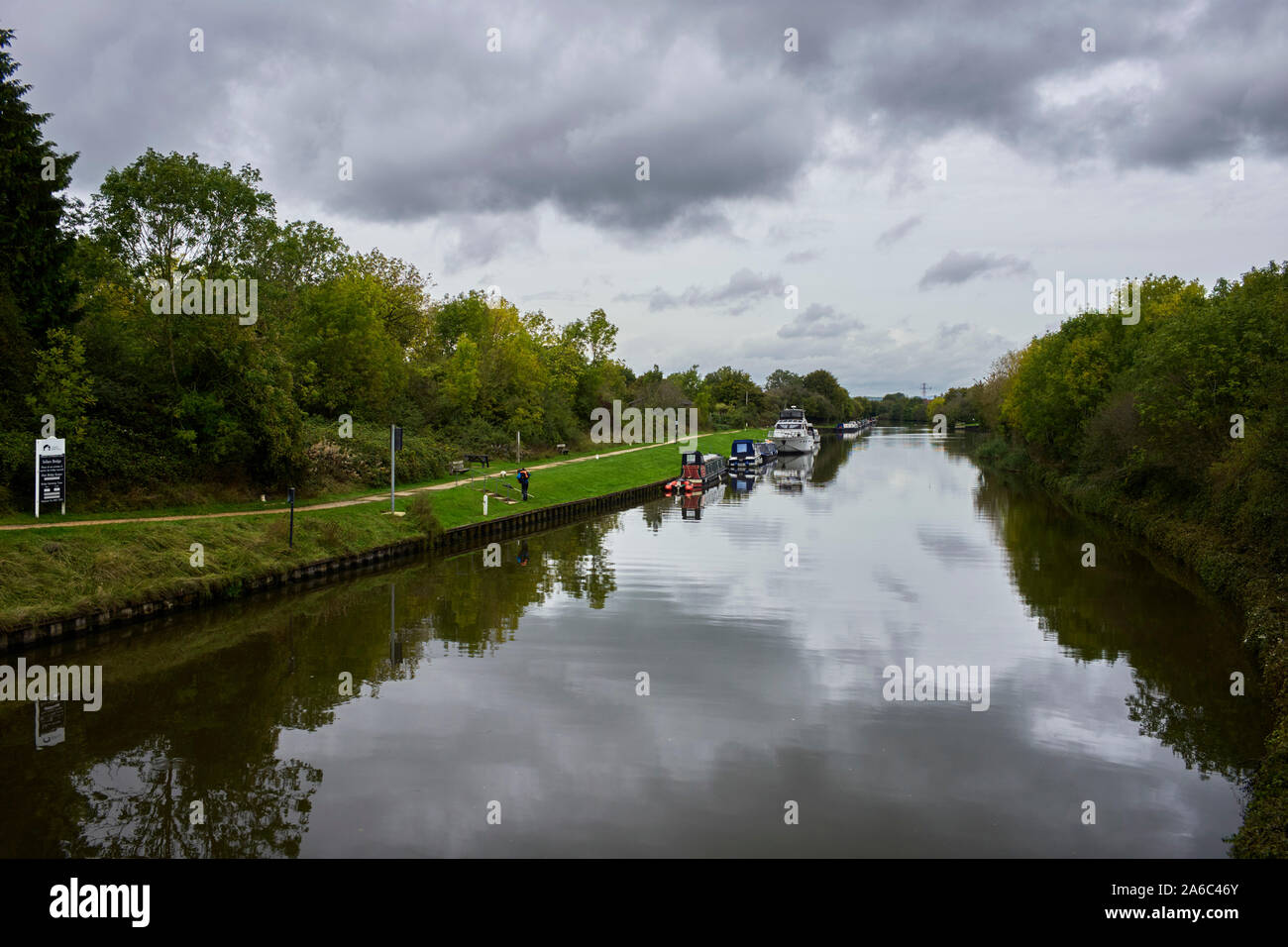 View from Sellars Bridge on the Gloucester and Sharpness canal looking back towards Gloucester Stock Photo