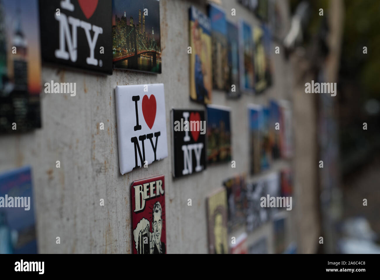 Magnets for sale at street vendor in central park Stock Photo