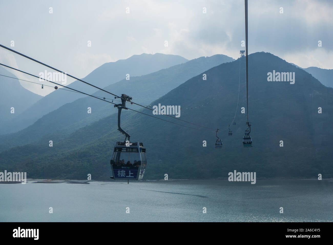 The way in the cable car to the Tian Tan Big Buddha in Lantau Island