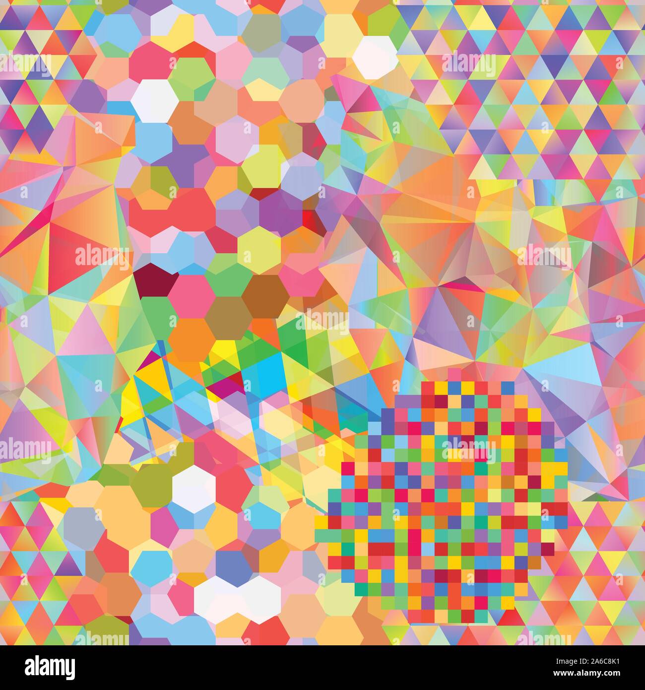 Seamless pattern with gainbow colored glitch styled bright messy shapes Stock Vector