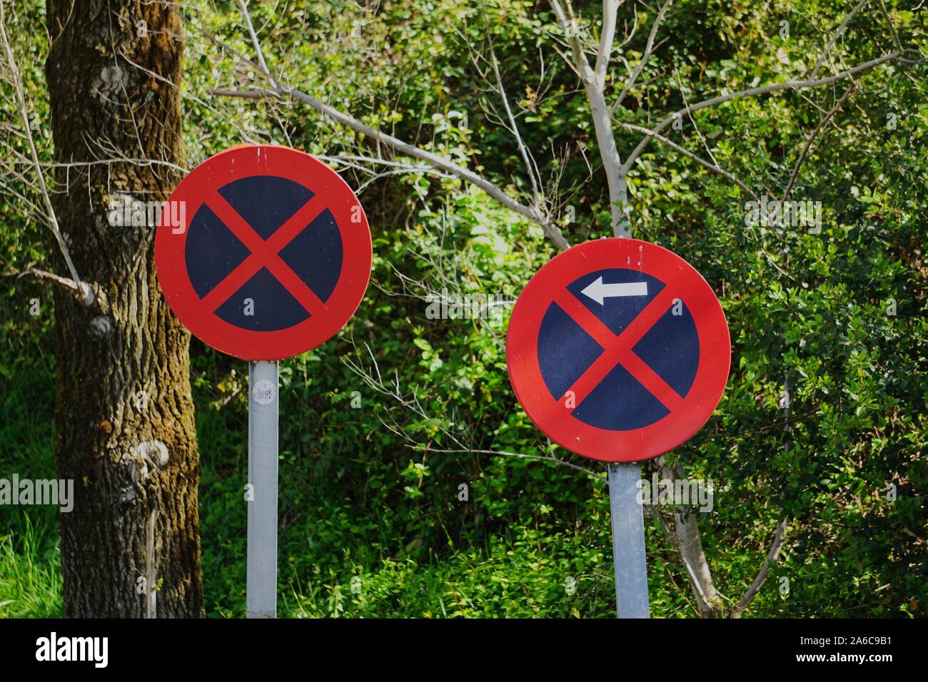 forbidden parking traffic signal on the street in Bilbao city spain Stock Photo