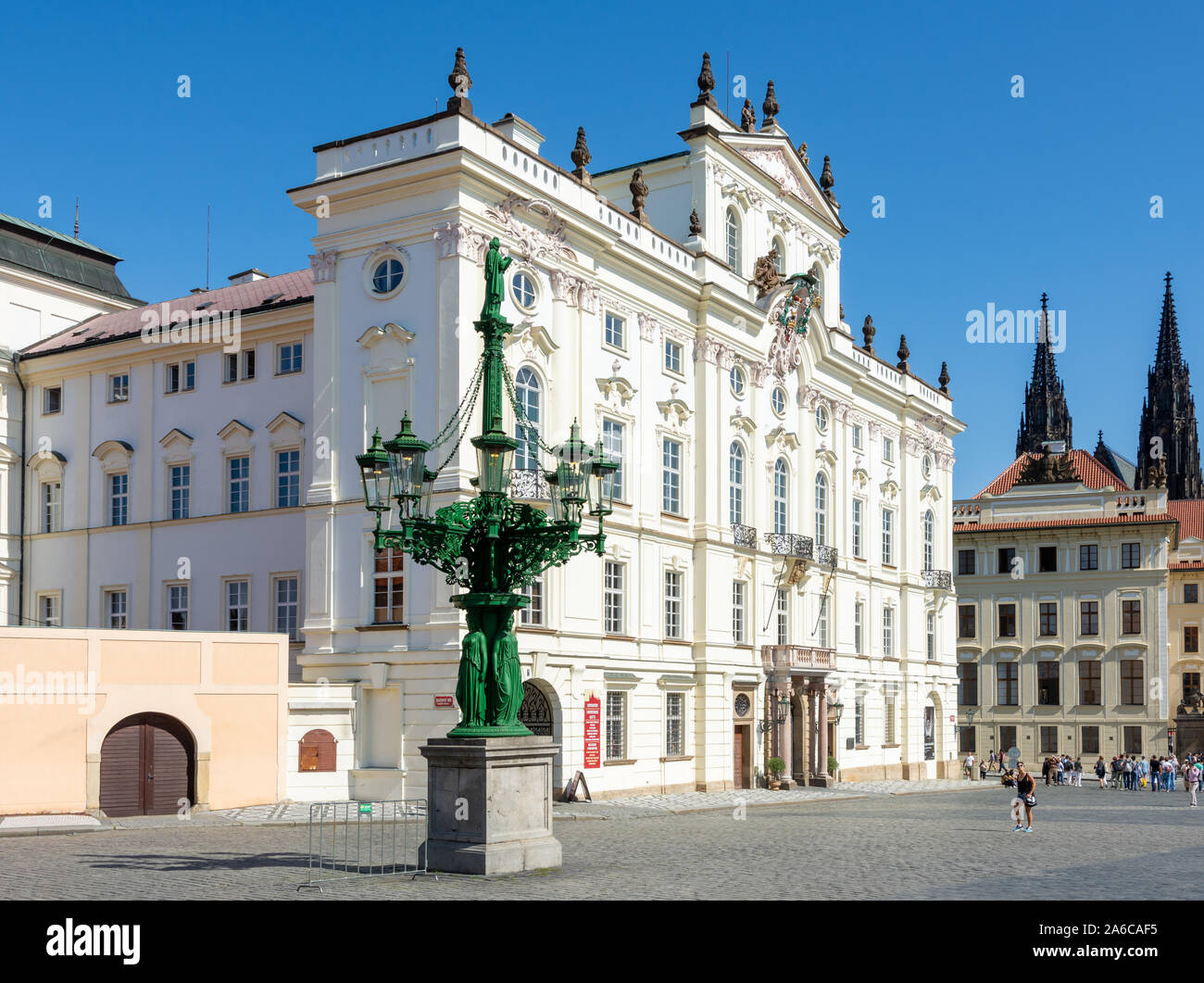 PRAGUE, CZECH REPUBLIC - SEPTEMBER 5: Tourists at the historic Hradcany square in Prague, Czech Republic on September 5, 2019. Stock Photo