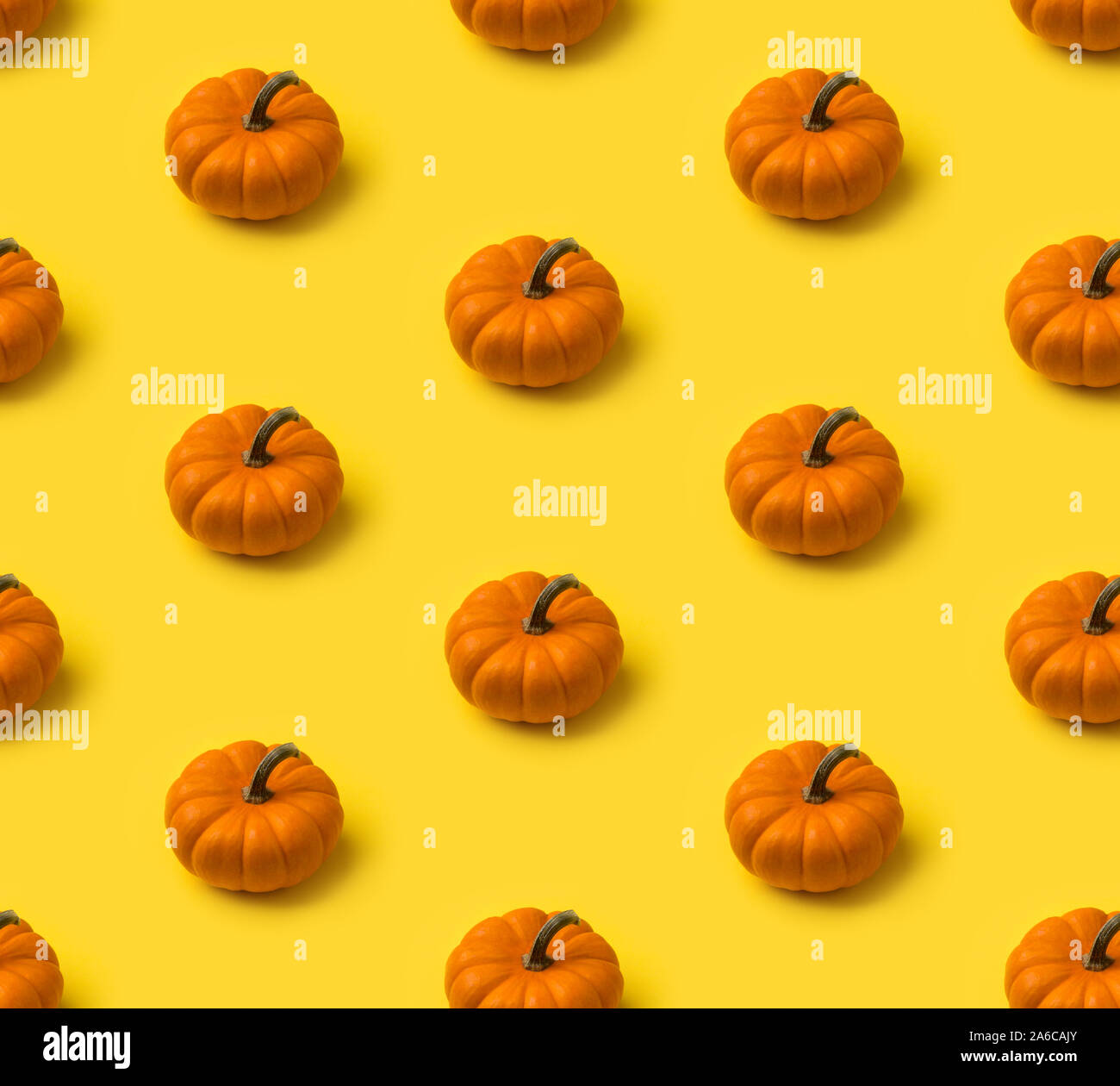 Autumn seamless pattern. Pumpkins on yellow background Stock Photo