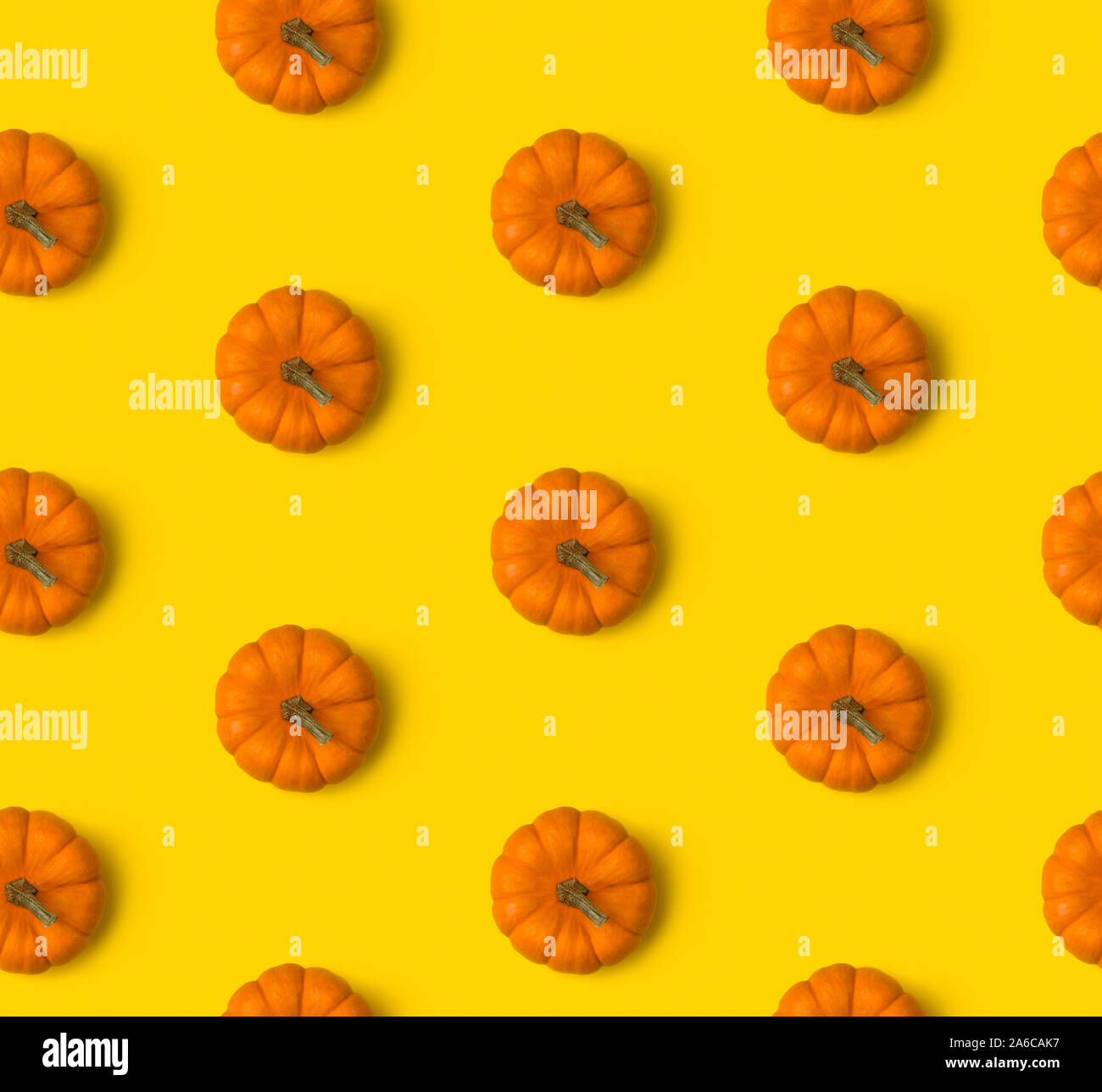 Autumn seamless pattern. Pumpkins on yellow background Stock Photo
