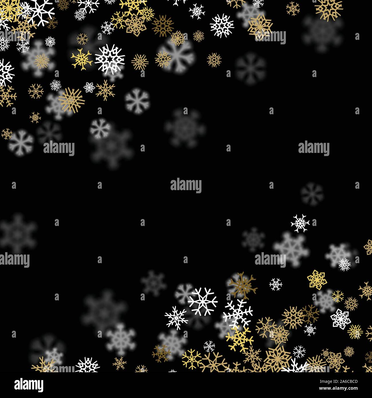 Snowfall background with golden snowflakes blurred in the dark Stock ...
