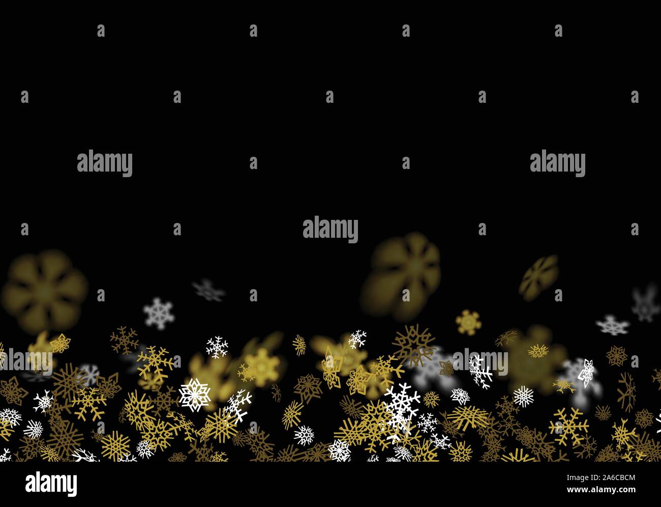 Snowfall background with golden snowflakes blurred in the dark Stock ...