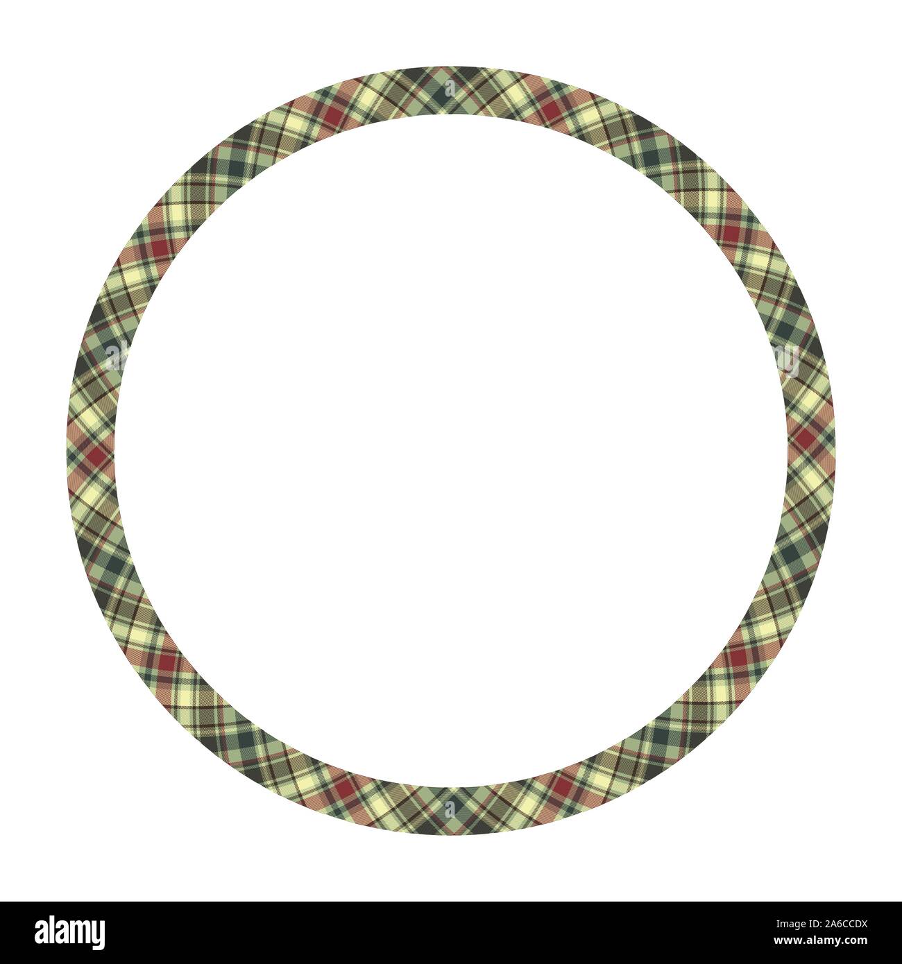 Circle borders and frames vector. Round border pattern geometric vintage frame design. Scottish tartan plaid fabric texture. Template for gift card, c Stock Vector