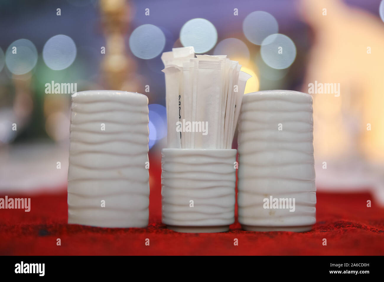 White salt pan. Toothpick. Ceramic pepper pot, salt shaker, toothpicks