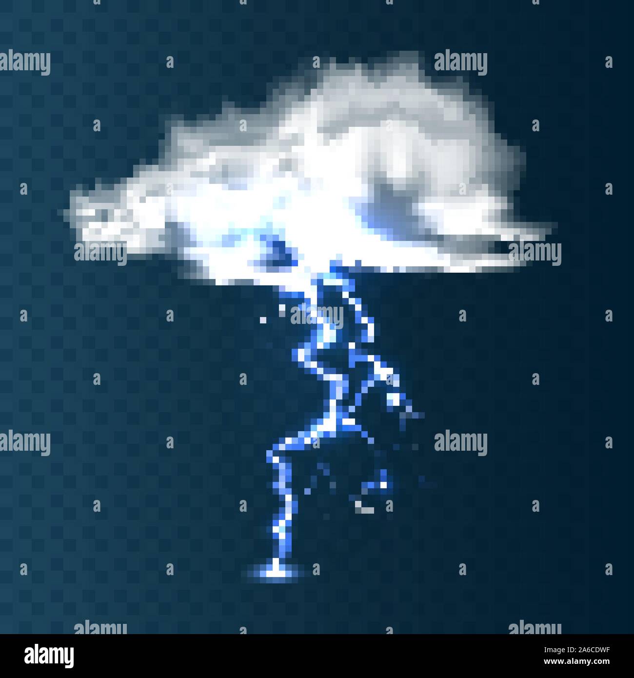 Realistic clouds with lightning on blue background. Thunderstorm and ...