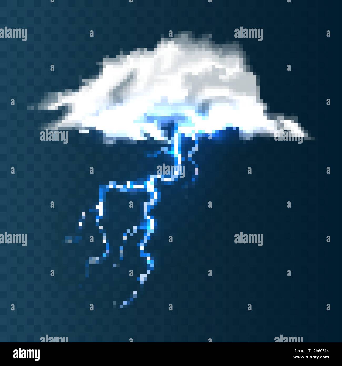 Realistic clouds with lightning on blue background. Thunderstorm and ...