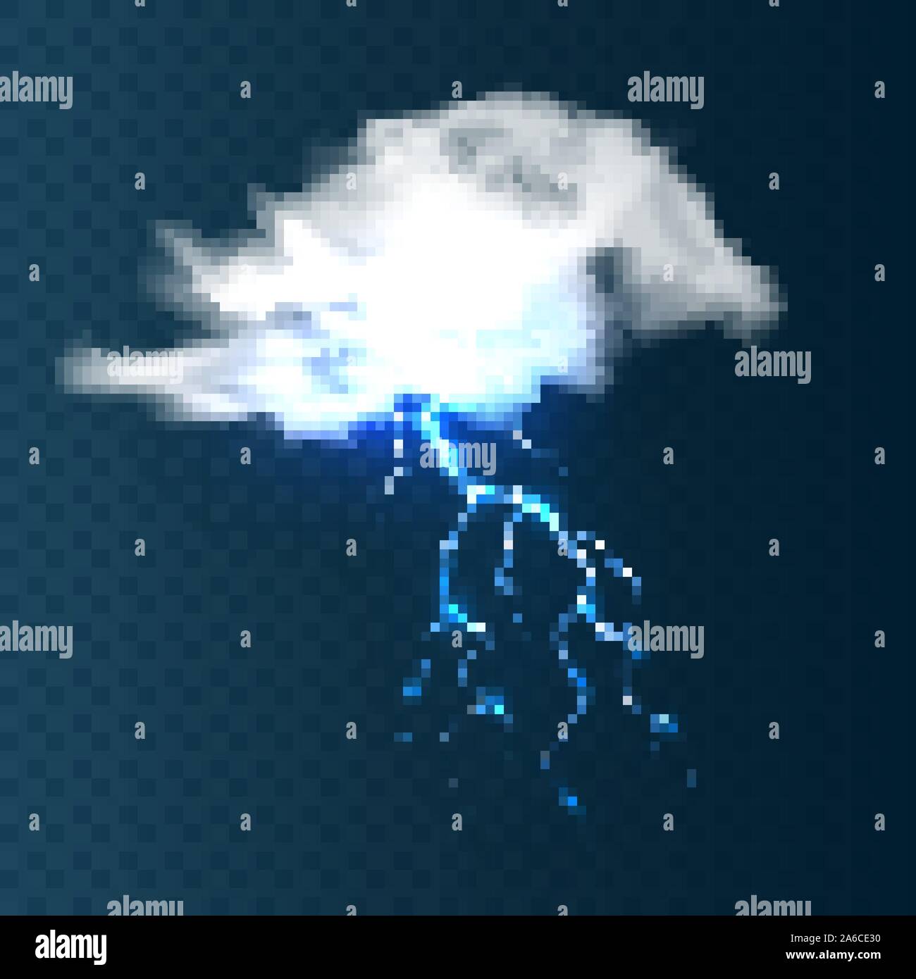 Realistic clouds with lightning on blue background. Thunderstorm and ...