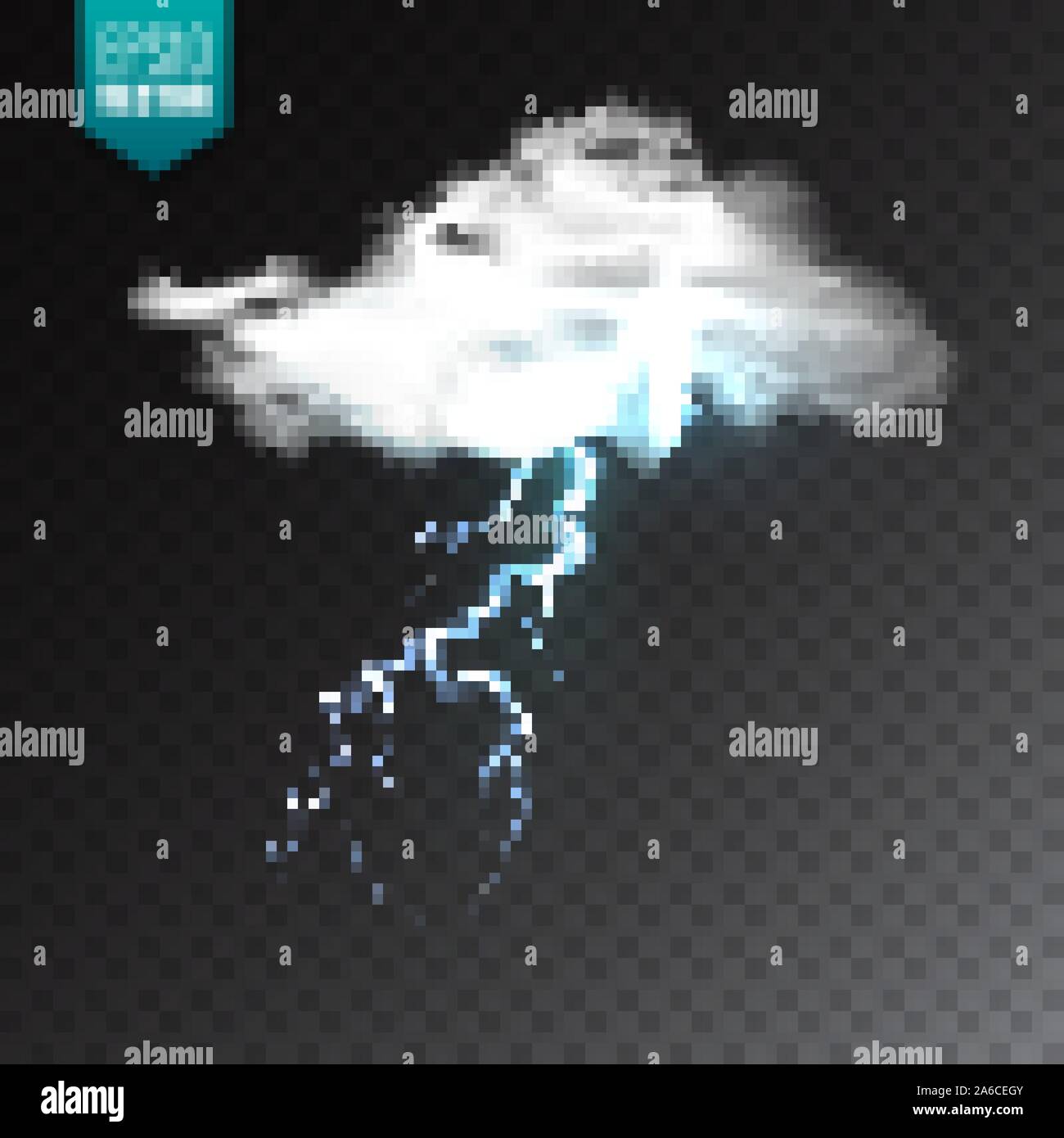 Realistic clouds with lightning on transparent background. Thunderstorm ...