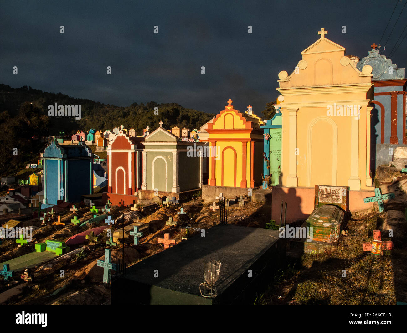 The cemetery in Chichicastenango, Guatemala early in the morning Stock Photo