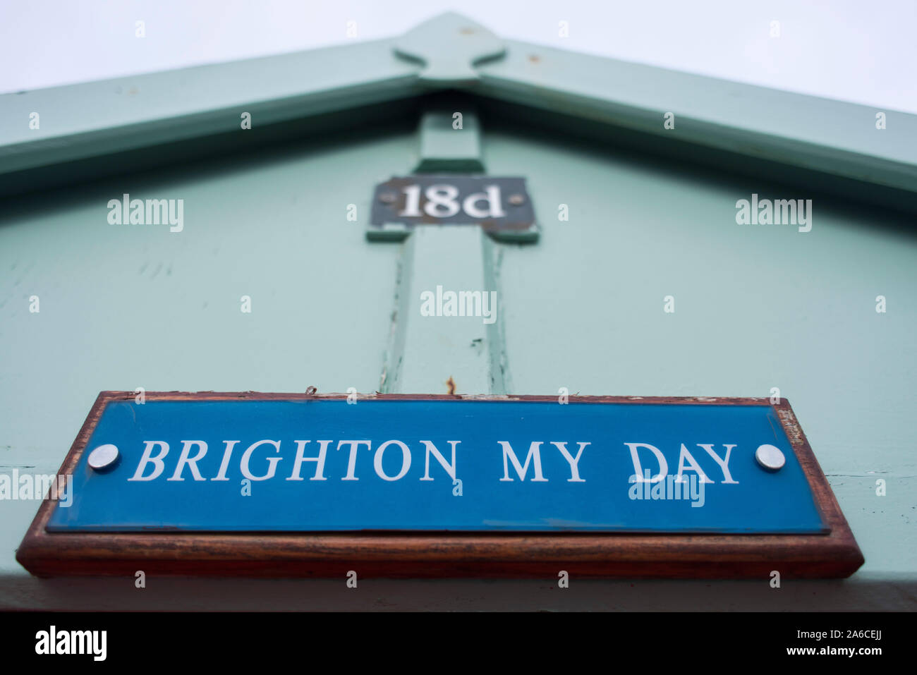 British seaside beach huts in Brighton & Hove, East Sussex Stock Photo