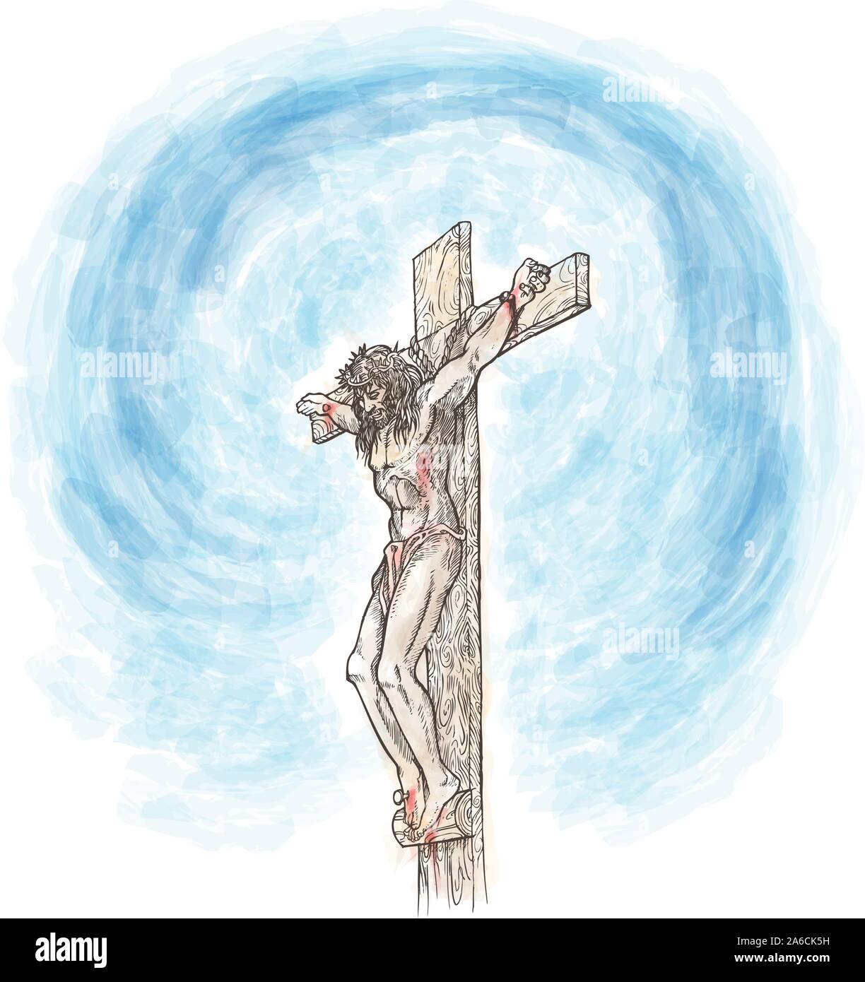 jesus crucifix watercolor hand draw. vetcor illustration Stock Vector