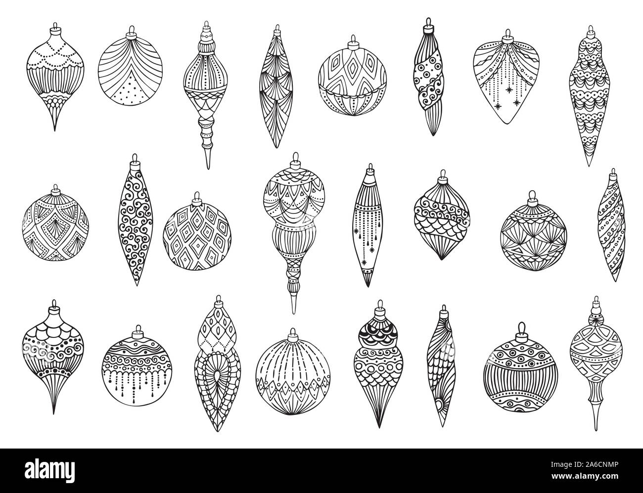 Set of Christmas hand drawn balls. Isolated on white background. Vector ...