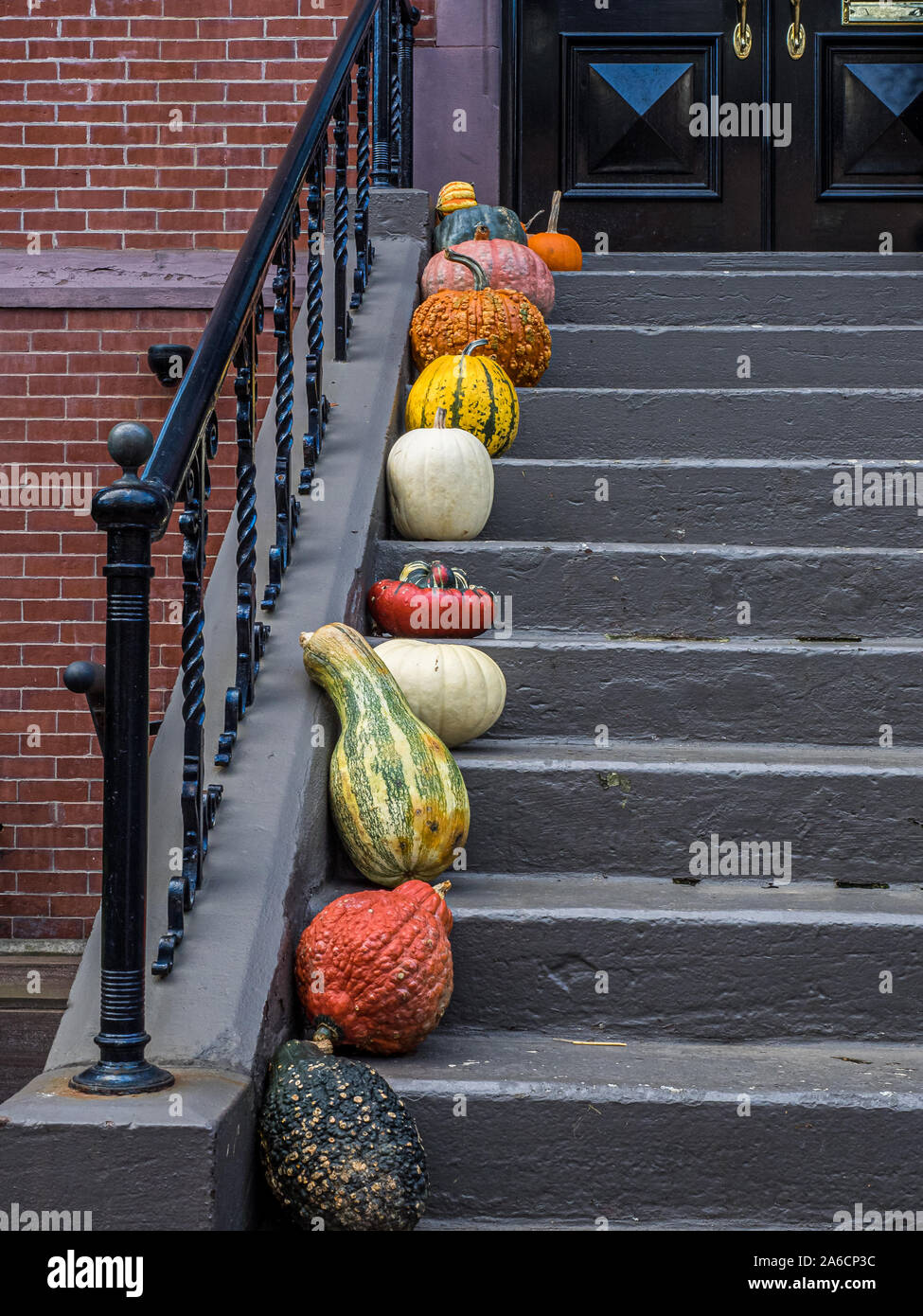 Halloween decorations on the enterance steps to a house in Boston, USA Stock Photo Alamy