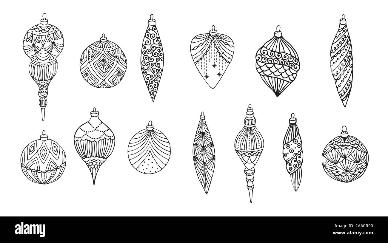 Set of Christmas hand drawn balls. Isolated on white background. Vector ...