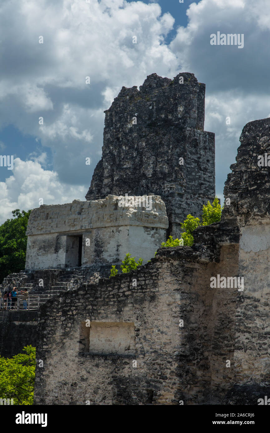 Temple II or Temple of the Mask at Tikal NP, Guatemala, was built around AD 700 and stands 38 meters or 125 feet high. A UNESCO World Heritage Site. Stock Photo
