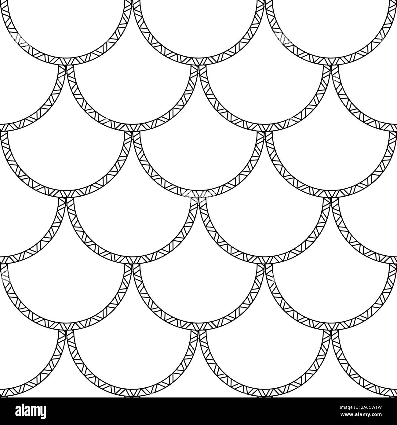 Vector mermaid tail texture. Black fish scales seamless pattern on white background Stock Vector