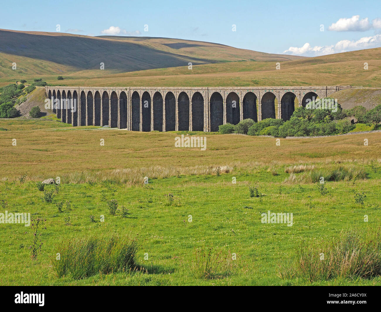 Ribblehead Viaduct (Batty Moss Viaduct) - Grade 2 listed - with Whernside (one of the Yorkshire Three Peaks) in background North Yorkshire England UK Stock Photo