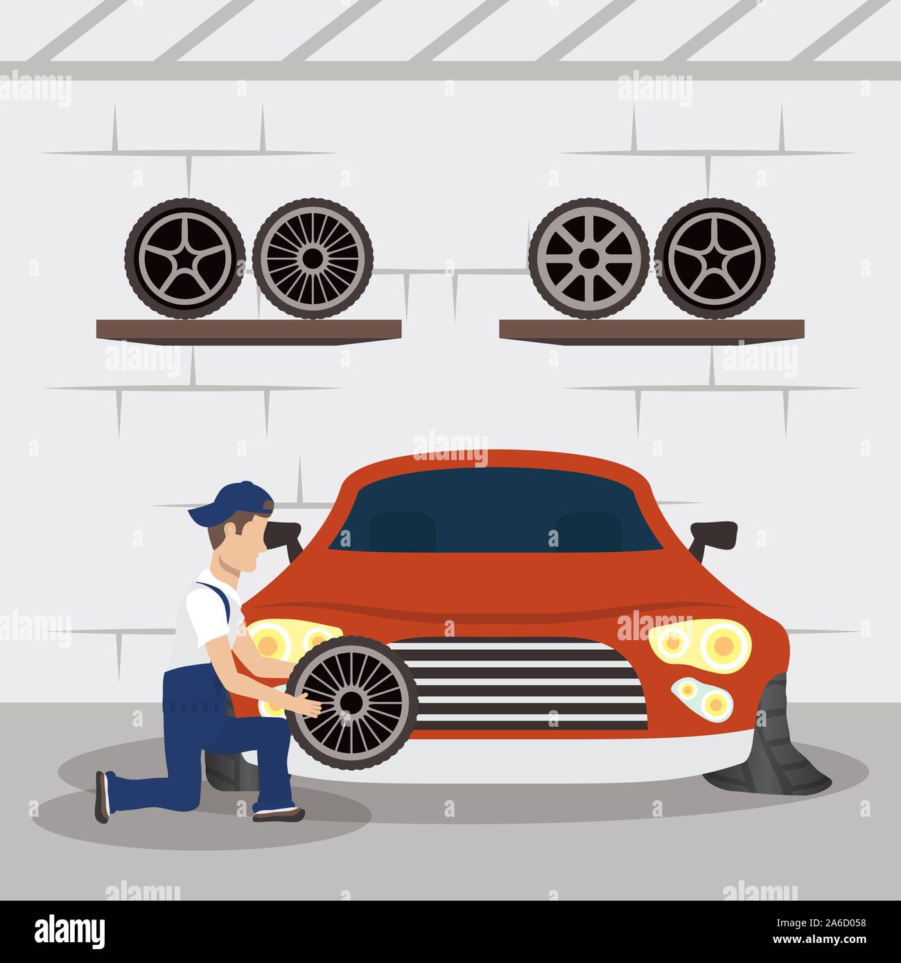 Changing the wheels Stock Vector Images - Alamy