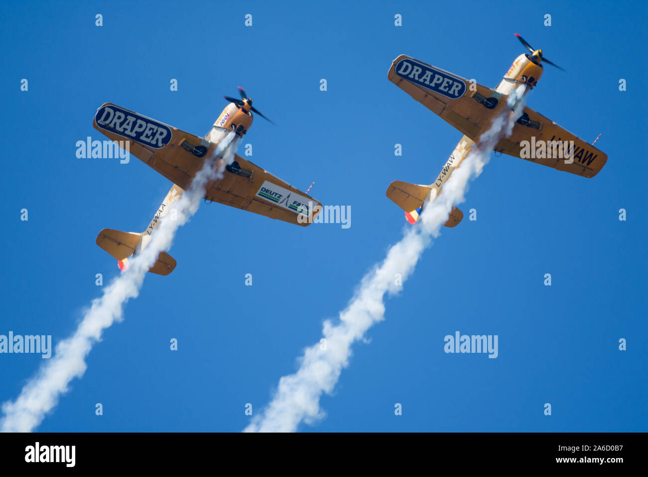 Bucharest, Romania - September 21, 2019 - Aeronautic Show Lacul Morii, Iacarii Acrobati romanian aerobatics team performing Stock Photo